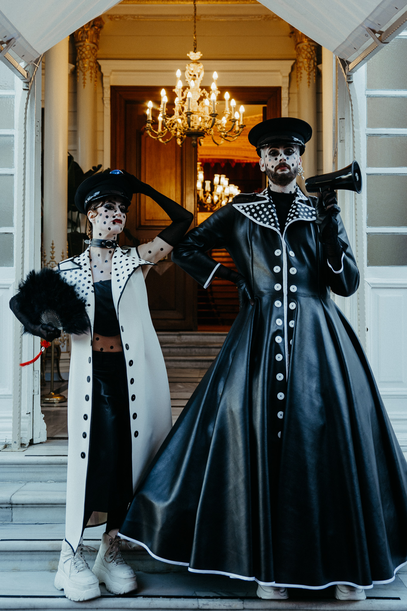 Polka dot leather duo at grand entrance